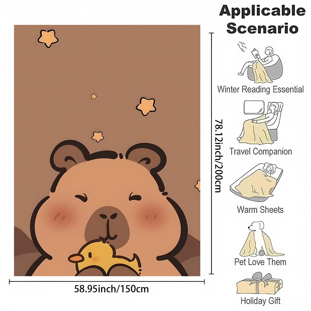 Weiche Flanell Cartoon Capybara mit Enten-Print Überwurfdecke - Digitaldruck Wendbar Polyesterflanell, Ganzjahres-Kuscheldecke für Zuhause Büro