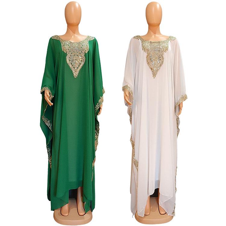 African & Middle Eastern Plus Size Women's Embroidered Lace Dress - European & American Style Muslim Robe 8299