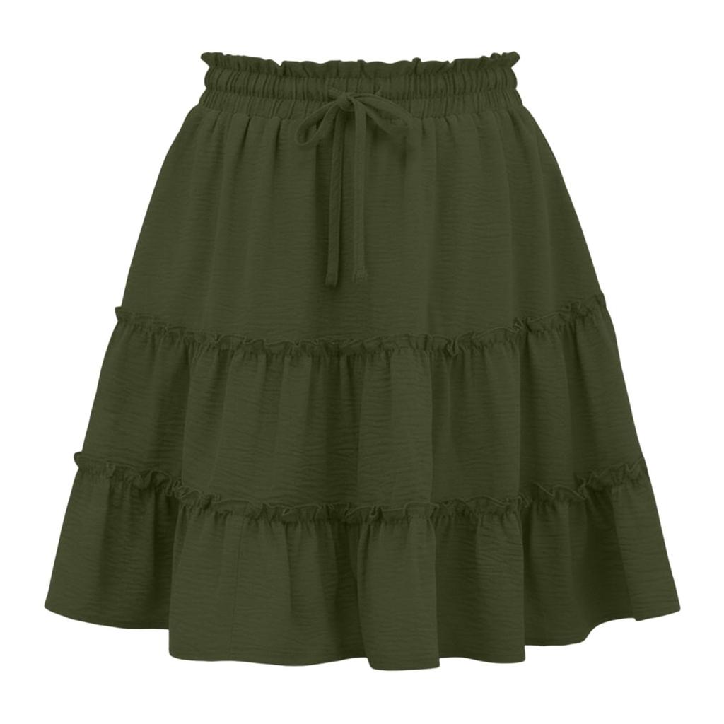 Women High Waist A-Line Skirt Elastic Waistband Tiered Ruffle Mini Skirt Casual Summer Beachwear