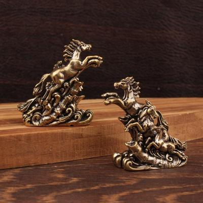 Vintage Brass Horse Statue Feng Shui Lucky Wealth Decor Collectible Figurine Zodiac Horse Ornament Good Fortune Home Decoration