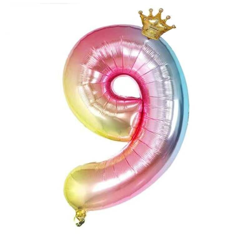 Gradient Color Crown Number Balloon Pillar, 32-40 Inch, First Birthday Party Decoration