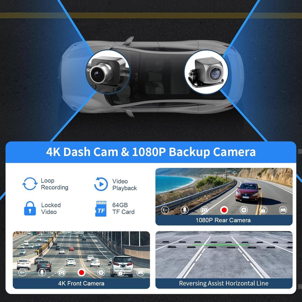 Wireless CarPlay & Android Auto 4K Dash Cam GPS Navigation Touchscreen Car Stereo for All Vehicles