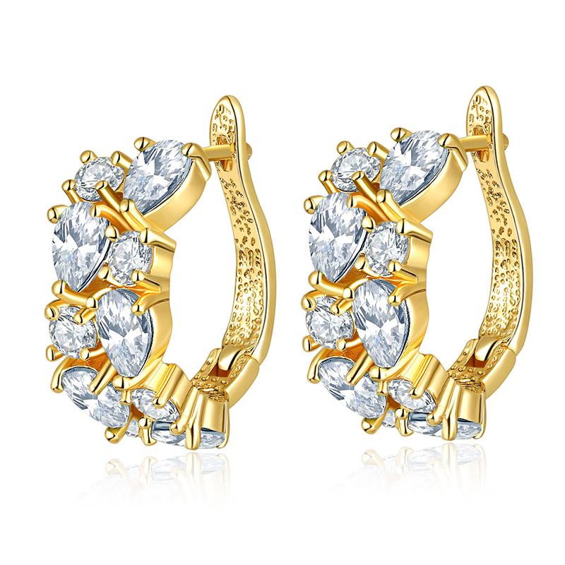 Ohrringe für Damen Schmuck 14K Gold Plated Pendientes Mode Runder Kreis Mosaik Klare Zirkonia Zirkon Stecker DIY Ohrring Schmuck