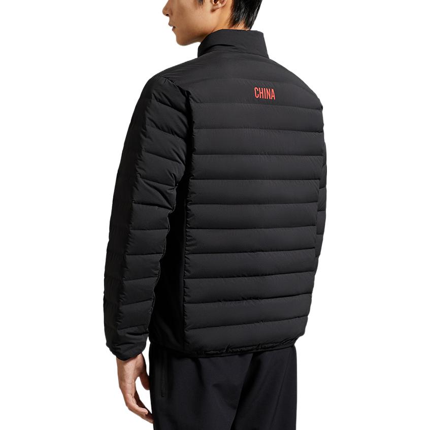 Anta Solid Color Logo Print Stand Collar Zip Down Jacket Men Outerwear Black 152247966-2