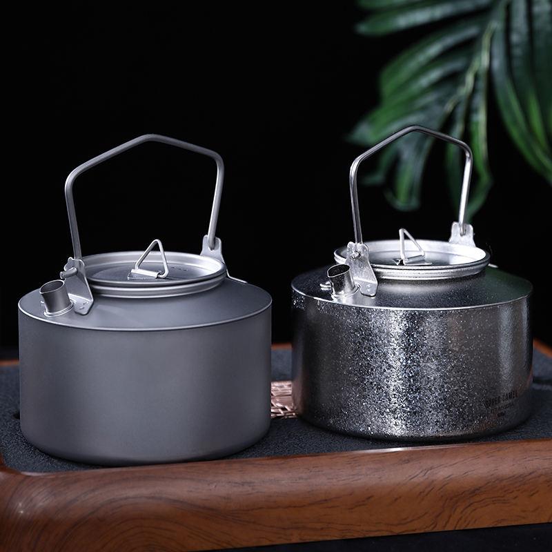 Single-Layer Titanium Kettle Coffee Cup Outdoor Tableware Drinkware Folding Handle Filter Big Capacity Pot for Camping Bag