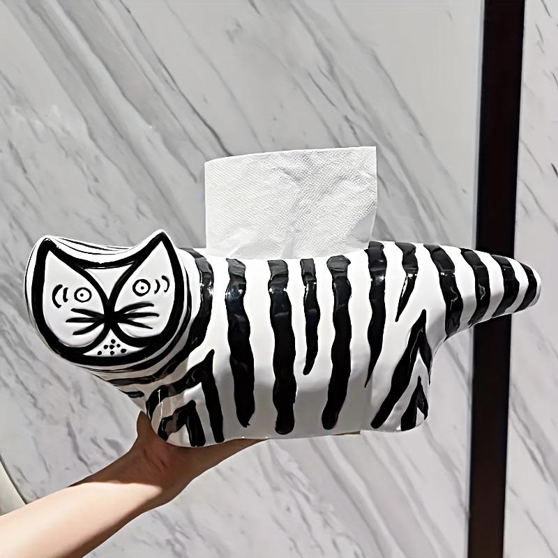 1PC Vinyl Tissue Box Striped Cat Contemporary Cartoon Cat Showroom Soft Decor Vinyl Tissue Box 17x14cm