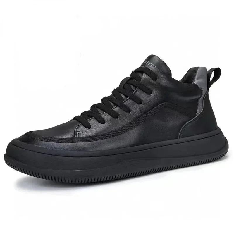 

Модные мужские кожаные ботинки 2024 года, черные ботильоны на платформе с мехом, короткие, на шнуровке, модные новые повседневные ботинки для мужчин, рабочие ботинки 38 чёрный