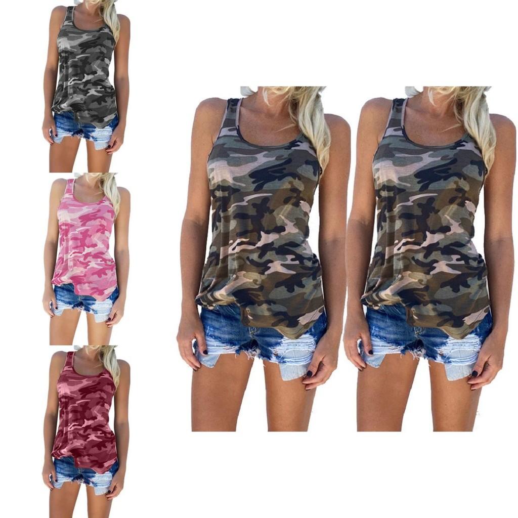 Stylish Women's Ladies Sleeveless Camo Vest Tops With Breathable Fabric For Summer