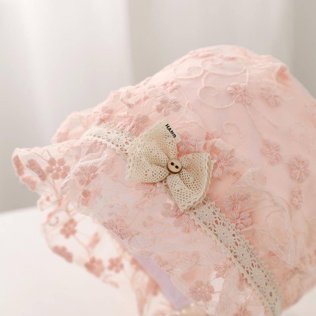 2026 Baby Girl Lace Bowknot Sun Hat - Spring & Summer Flower Trim Princess Hat for Infants