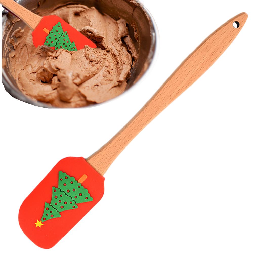 Silicone Spatula Wooden Handle Silicone Scraper Integrated Scraper With Wooden Handle Decorating Spatula Holiday Cute Pan