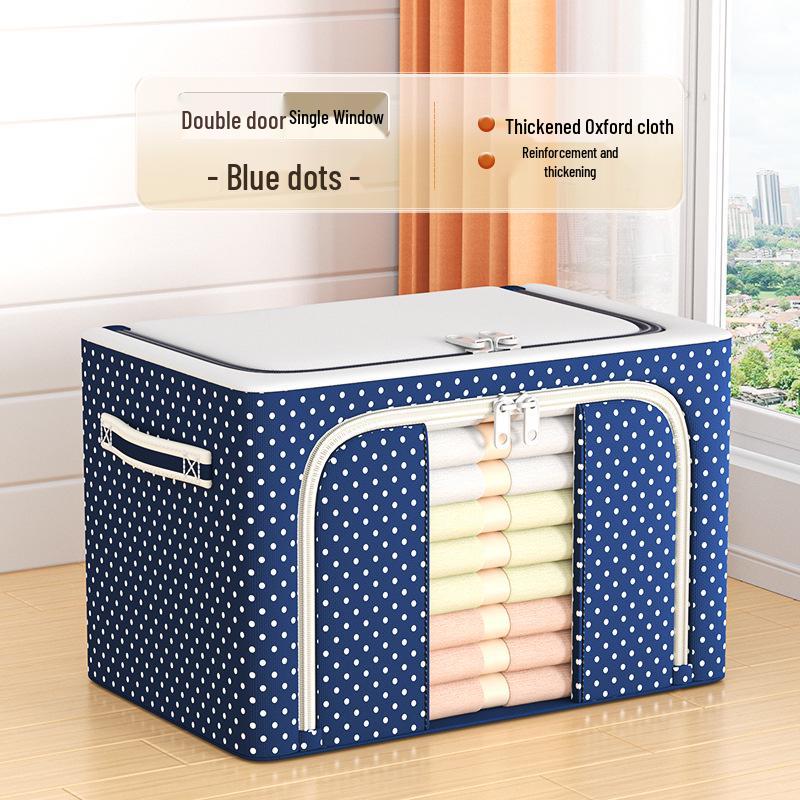Foldable Steel Frame Clothing & Quilt Storage Box - Moisture-Proof Cotton Organizer for Dorm & Home.