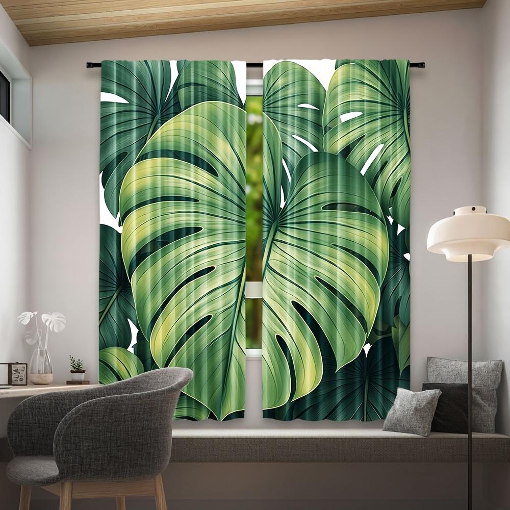 2pcs Tropical Leaf Pattern Curtains - Polyester   Light Filtering Rod Pocket Design for Living Room   Bedroom   Office - Artistic H