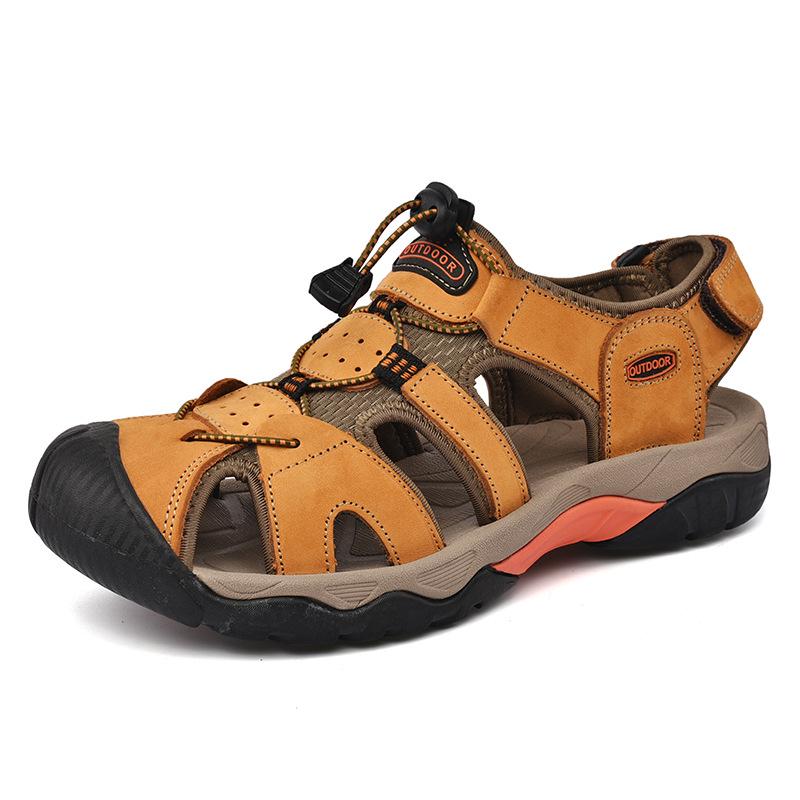 2023 Plus Size Men s Hand-Stitched Cowhide Closed Toe Casual Beach Sandals 46