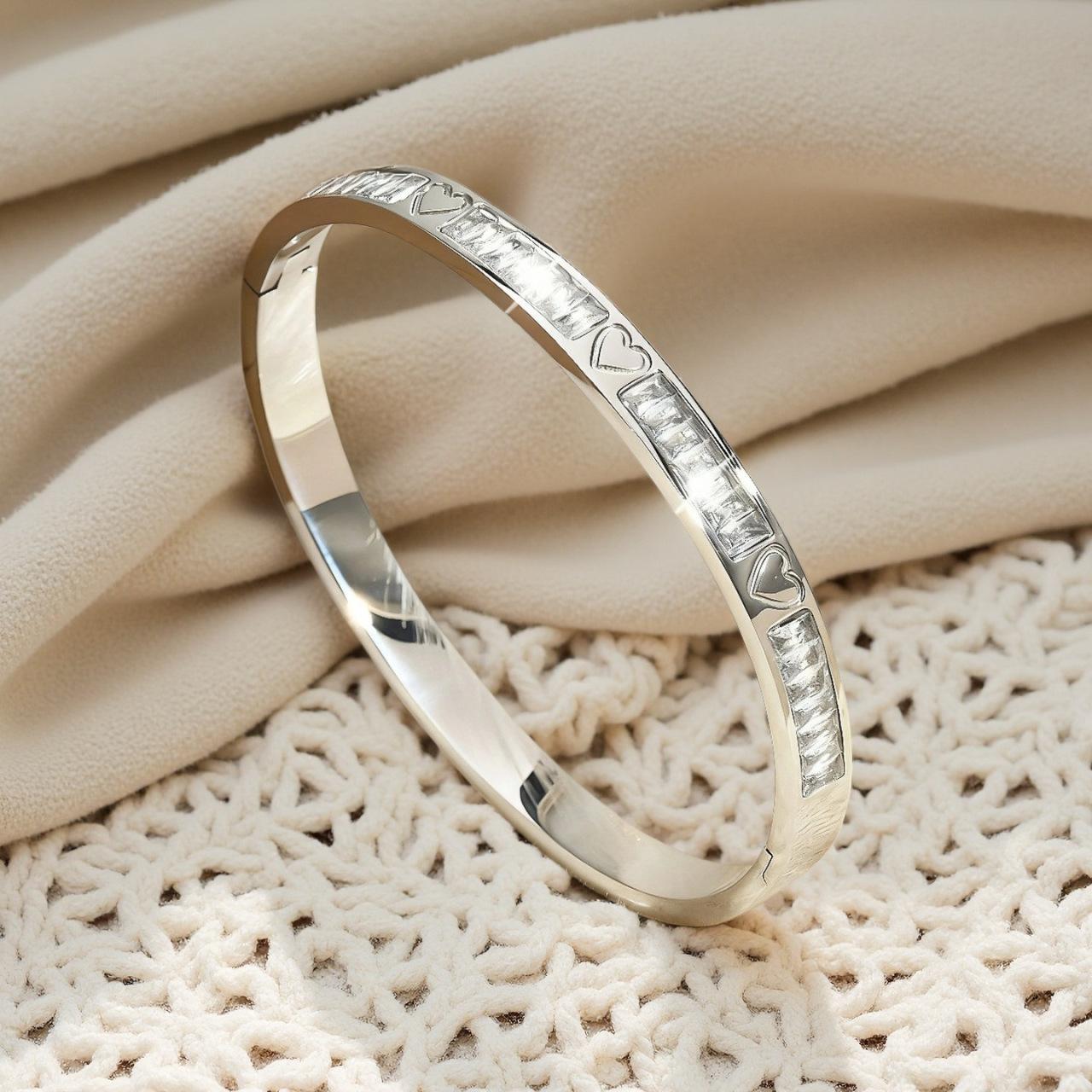 Women s Micro Set Zirconia Stainless Steel Bracelet Stainless Steel Couple s Bracelet Hand Decoration серебряный