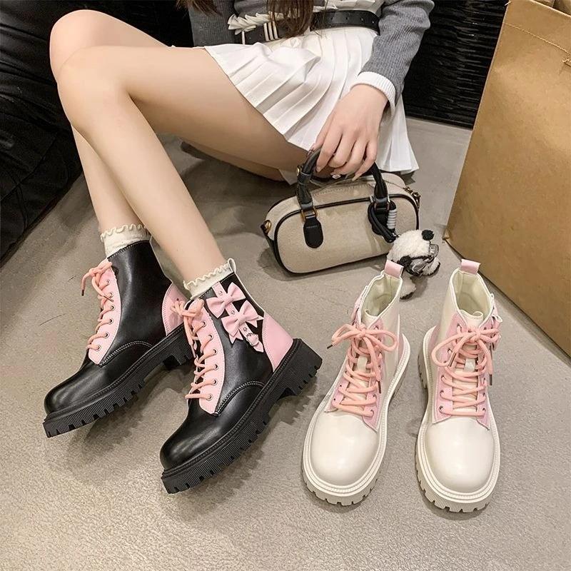 Fashion Ankle Boots for Women Round Toe Butterfly Bow Spring Autumn British Style Woman Short Shoes New In Hot On Offer Pu Sale Booties