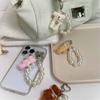 Soft Bear Keychain with Heart and Imitation Pearls Detailing Plush Bag Pendant Accessory Gift for Women and Ladies