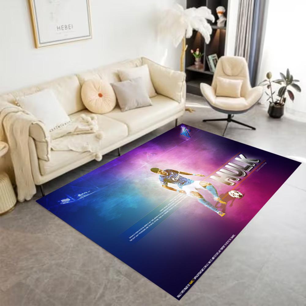 Blue Energy Soccer Player Floor Mat Design for Balcony Living Rooms Game Room Entryway Anti-slip Rug Decorate Offices
