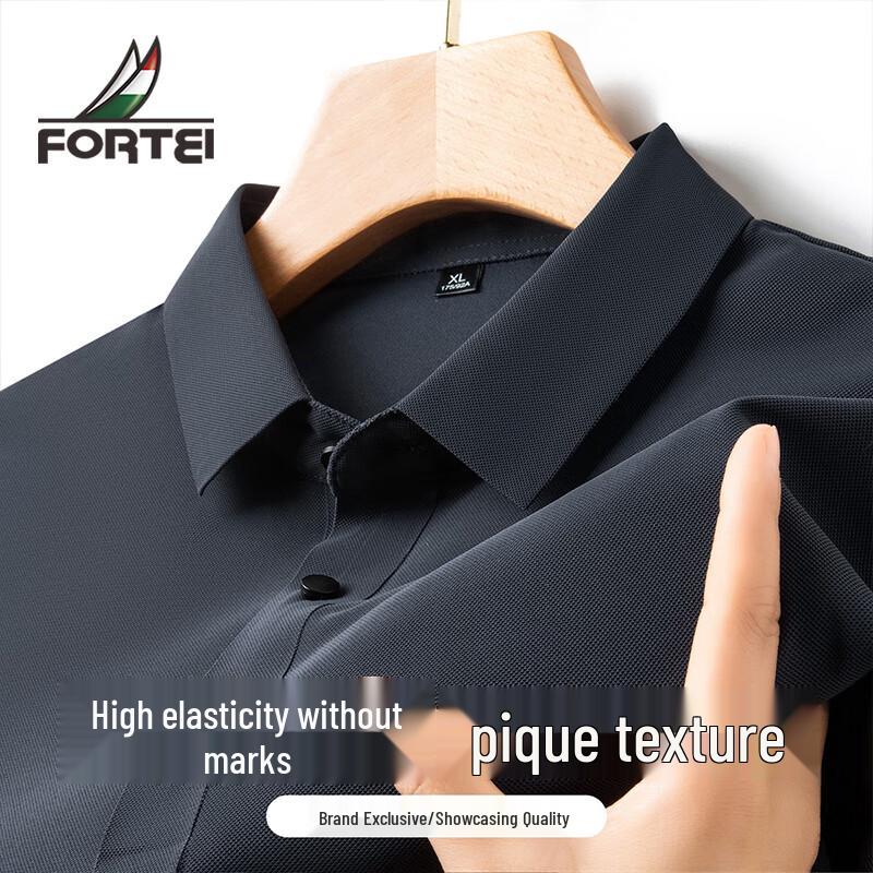 Men s Pique Textured High-Elastic Long Sleeve Polo Shirt XL