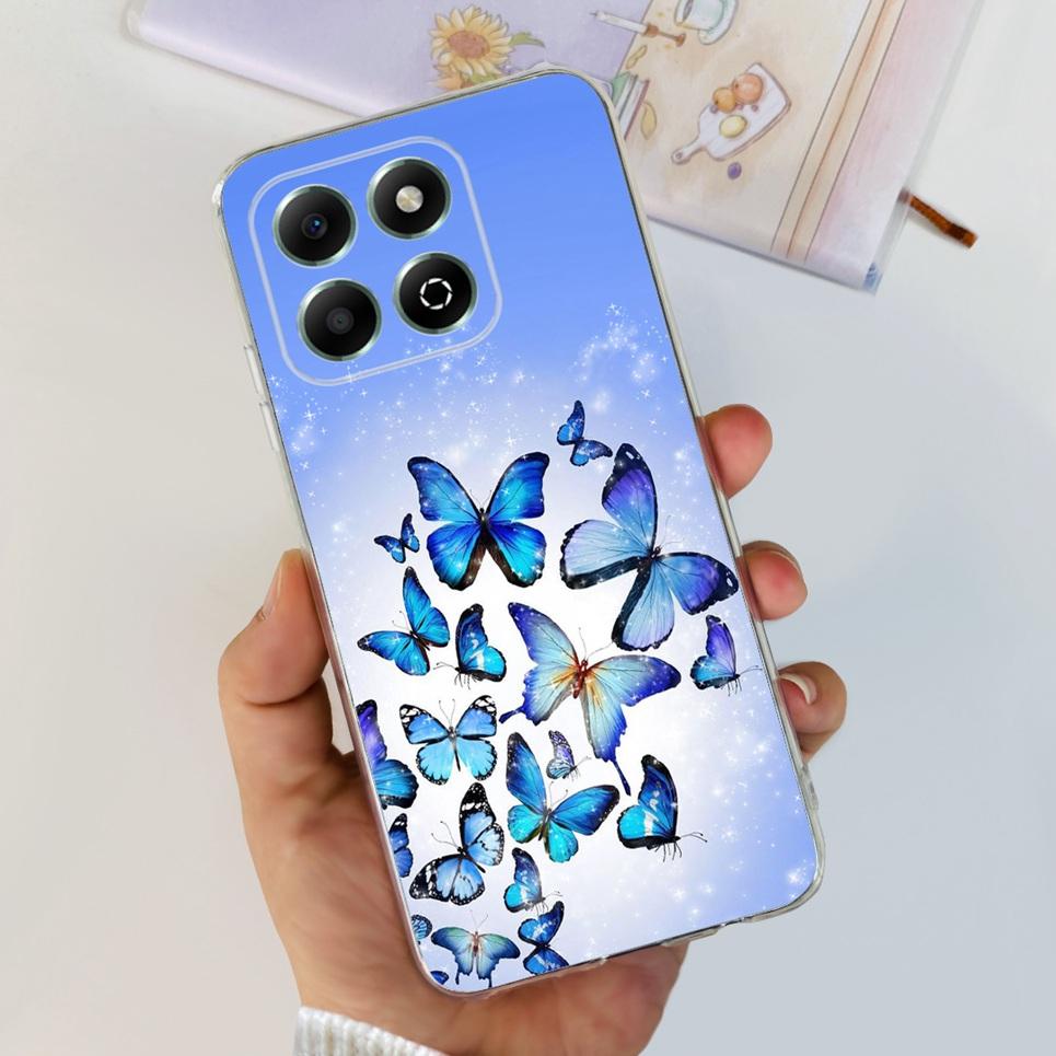 Flower Butterfly Women Fashion Back Cover For Huawei Honor X6b X6a Plus HonorX6 4G 5G Phone Funda Transparent Soft TPU Silicone