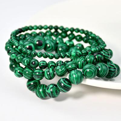 Pulsera Vintage de Malaquita con Cuentas, Estilo Apilable, Joyería Elástica Verde para Hombres y Mujeres