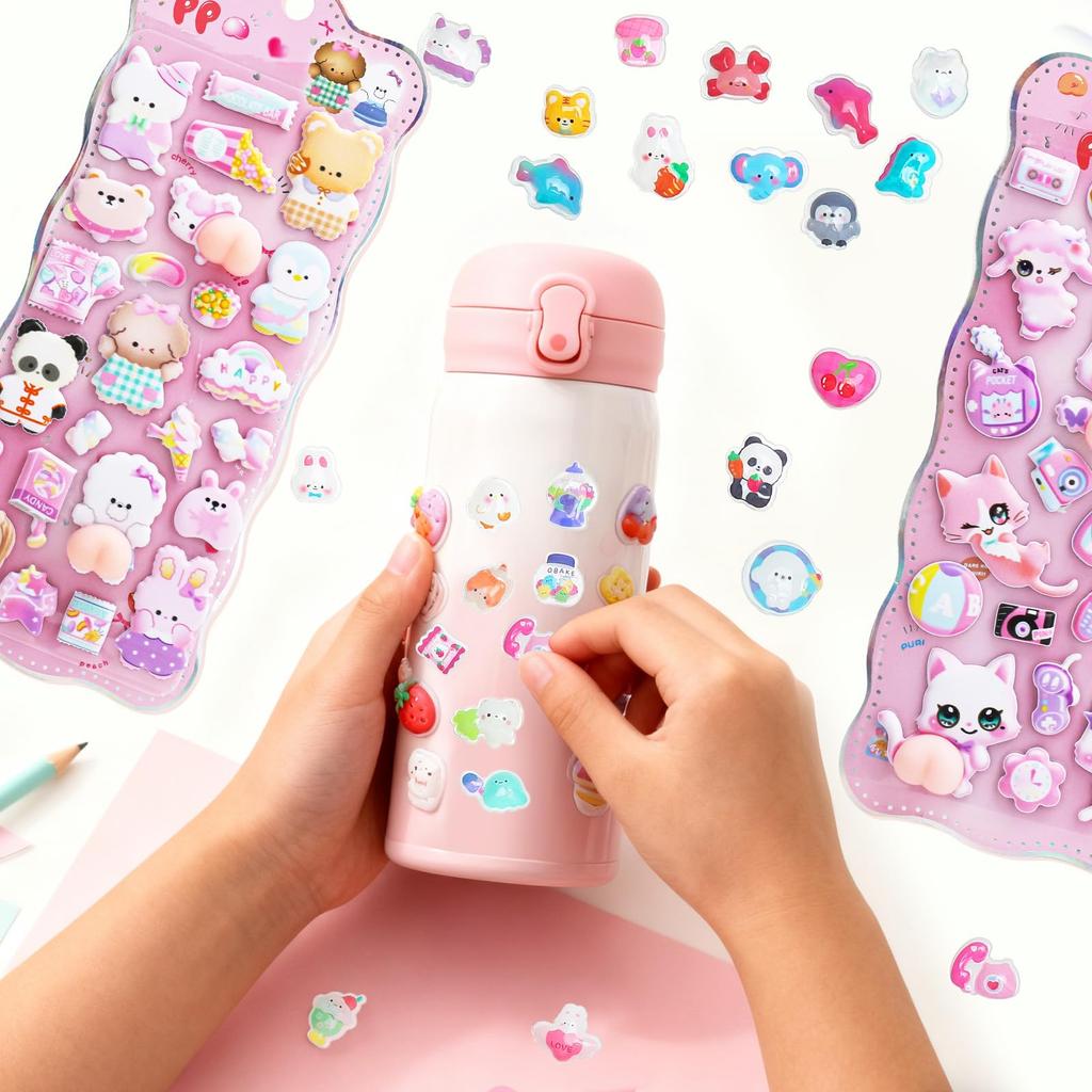 Morishop 10 Sheets Cute 3D Glitter Puffy Stickers Notebook Phone Water Bottle Craft Supplies Gift for Girls Kids