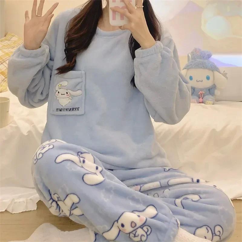 

Cotton Coral Velvet Thickened Fleece Warm Women s Pajamas Two-piece Home Wear Silk Pajamas for Women M