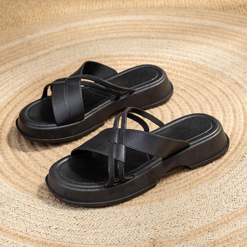 Women Spring Solid Color Cross Style Indoor Slippers Summer Casual Thick Flat Bottom Anti Slip Beach Sandals Shoes 36-41