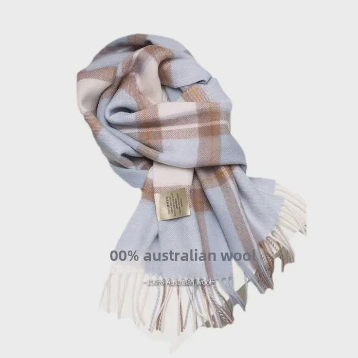 100% Wool Plaid Scarf for Women - Luxury Gift Shawl, Pure Wool Neck Scarf