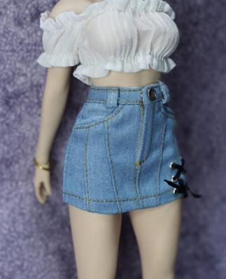 Figurină la Scară Jucărie Hobby Compatibilă cu Corpul TBLeague DMTOYS Femeie Sexy Frumoasă Cămașă cu Mânecă Scurtă cu Mânecă Puf Alb și Fustă Denim și