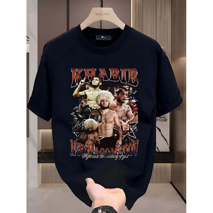 Black Short-Sleeve T-Shirt with Khabib Nurmagomedov Pattern S чёрный
