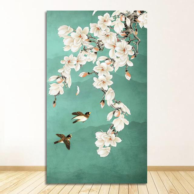 Malerei Schöne Pflanze Großes Poster N Druck Abstrakte Kunst Wandbild für Wohnzimmer Küche Chinesische Ginkgo Blume Vogel Leinwand