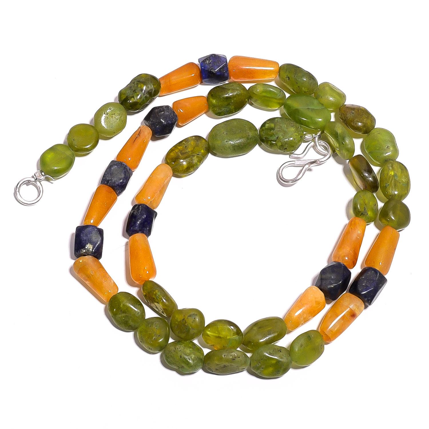 

Natural Vasonite Aventurine Lapis Lazuli Gemstone Beads Necklace 17 UB-4077 UB-4077