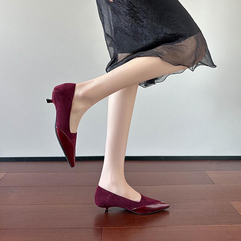 Spring and Autumn new pointed head color matching fine heel versatile fashion women's single shoes commuting ankela red high heels women