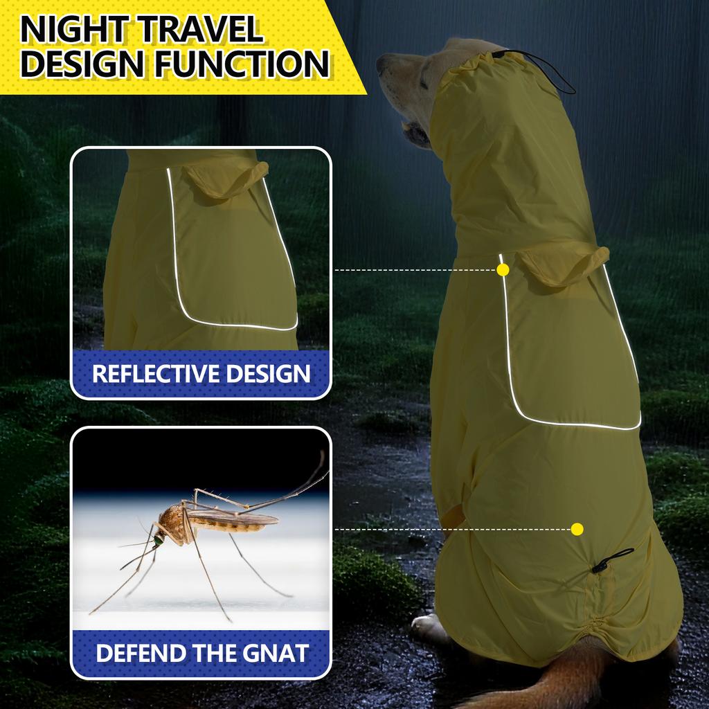 Dog Raincoat,Adjustable Pet Water Proof Clothes,Dog Rain Jacket with Leash Hole/Reflective Stripe Hooded
