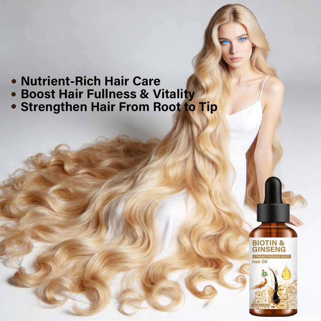 Biotin Ginseng Hair Care Essential Oil, Enhances Hair Fullness and Vitality, Strengthens Root Strength, Promotes Hair Growth, 60ml