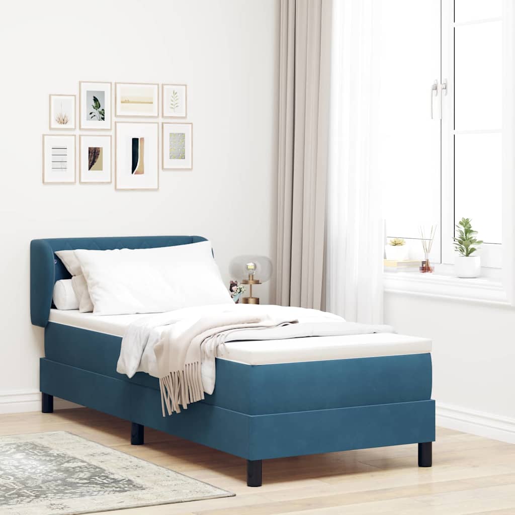 Box Spring Bed with Headboard Dark Blue 80 x 200 cm Velvet