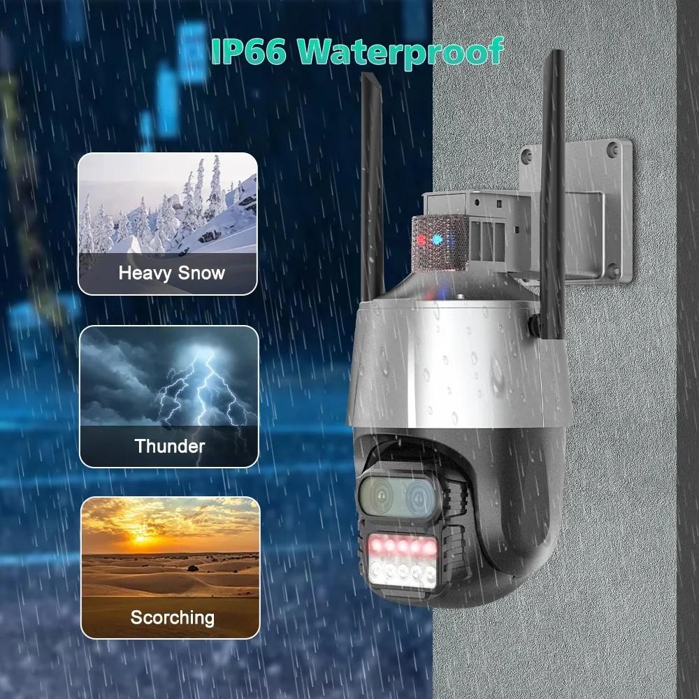 4MP WiFi IP Kamera Çift Lensli Güvenlik Kamerası Dış Mekan 4K Otomatik Takip Siren Alarmı Video Gözetim P2P ICsee CCTV PTZ Alexa