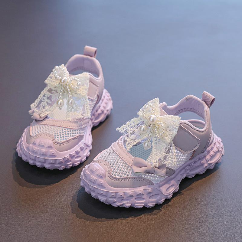 

Girls Sports Sandals Mesh Breathable Kids Princess Shoes Lace Bows Sweet 2025 Summer New Children Running Shoes Hook&loop Soft 26 фиолетовый