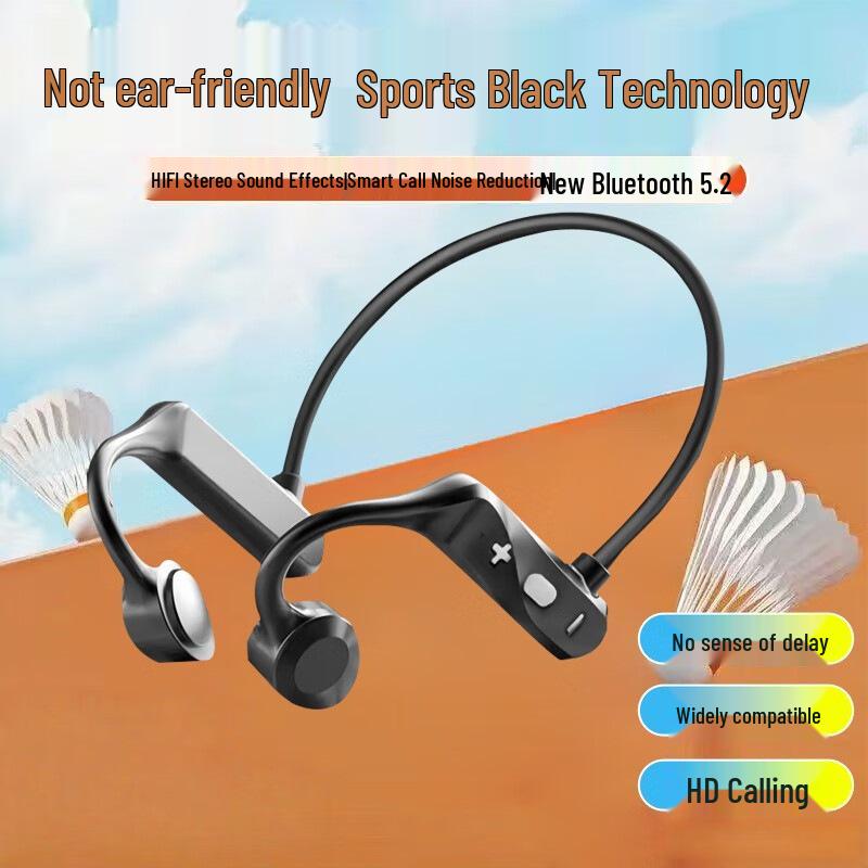 KS69 Unisex Wireless Over-Ear Bone Conduction Earphones - Long Battery Life, High Sound Quality