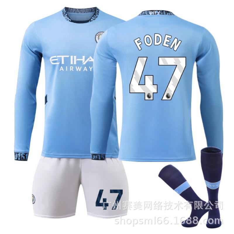 2425 Manchester City Heim Langarm Trikot Set 17 De Braunet 9 Harland 47 Forden 16 Rod Fußballtrikots