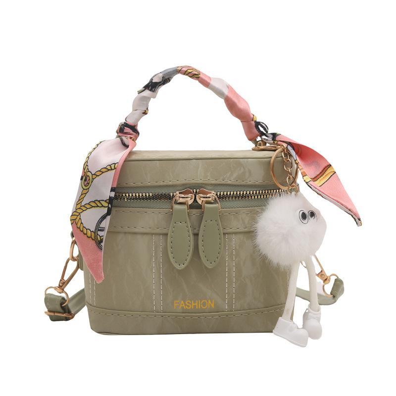 

Модная сумка-ведро, портативная маленькая сумка, женская сумка, новая трендовая сумка-мессенджер, шелковый шарф, наплечная сумка-коробка No pendant зелёный