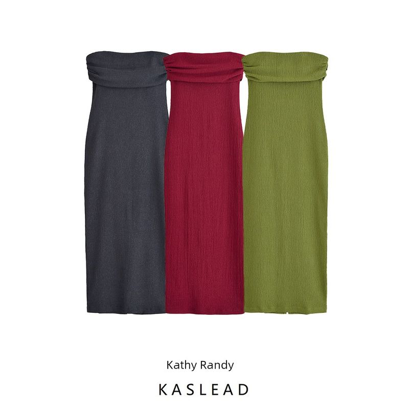 Kaslead New Women Clothes Western Style Fashion Slim Fit Wrap-around off-Shoulder Midi Dress 9144303
