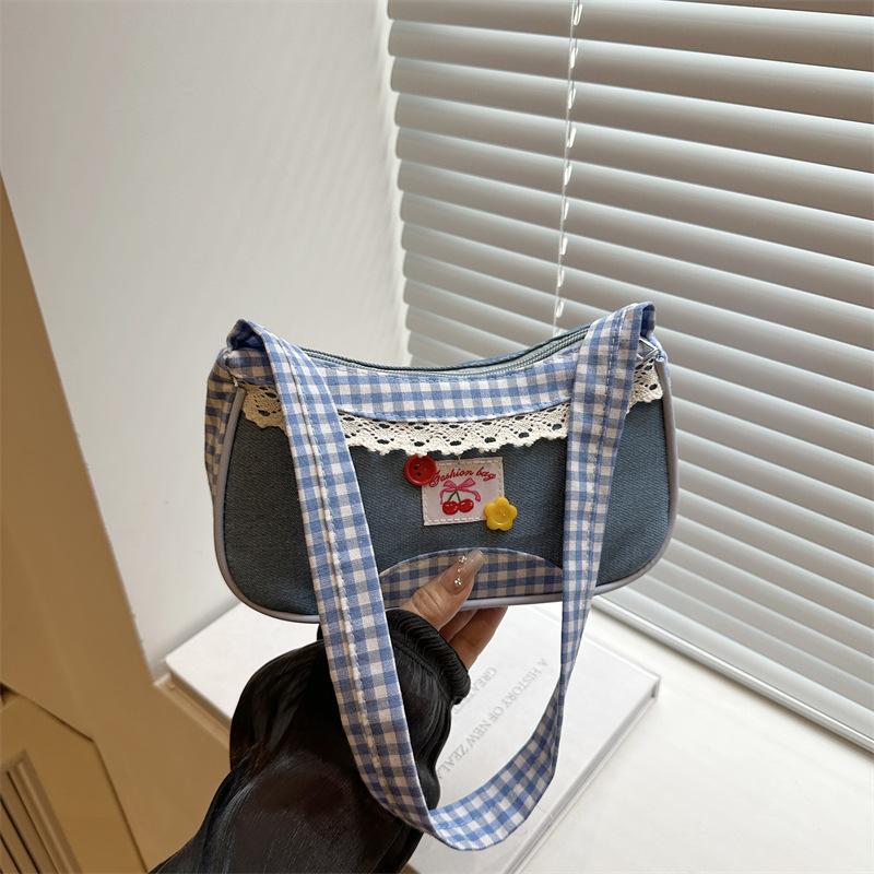 

Cute hand-held underarm bag denim sweet wind lady simple small fresh early autumn new fashion casual shoulder синий