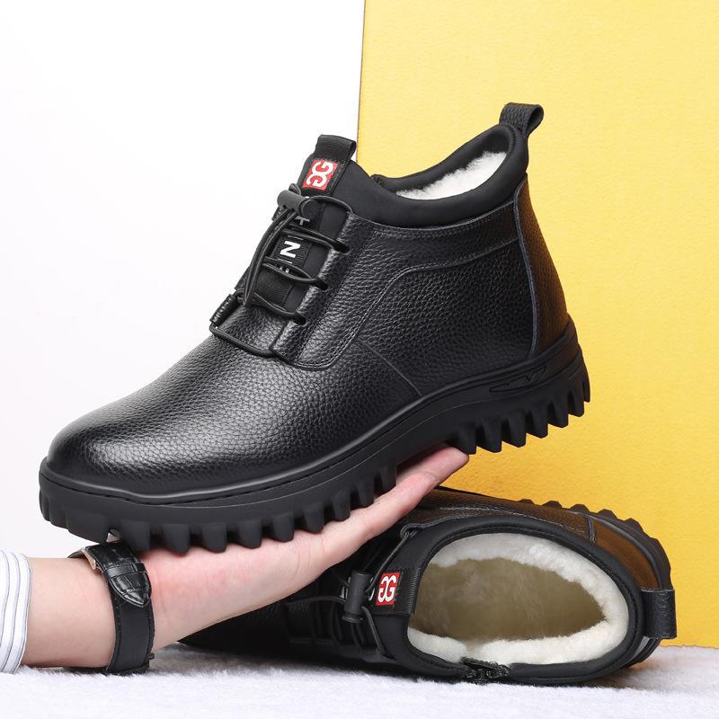 

Winter new men s cotton shoes first layer cowhide wool warm leather boots outdoor velvet leather casual men s shoes thickened 38