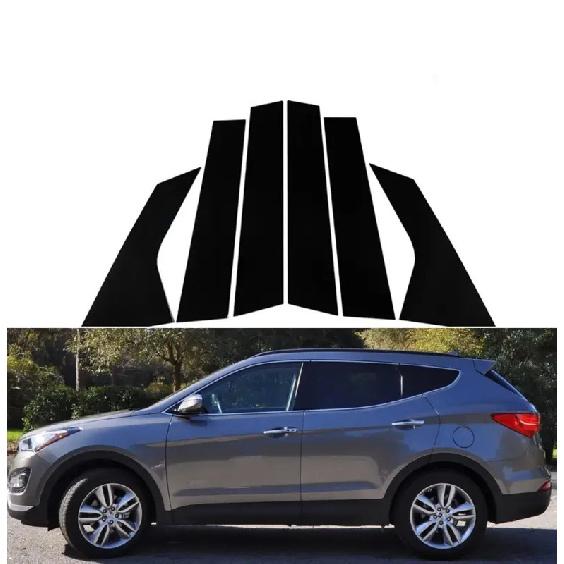 6Pcs Gloss Black Pillar Posts For Hyundai Santa Fe 2013-2018 Door Window Trim Molding Cover Exterior Chromium Car Accessories