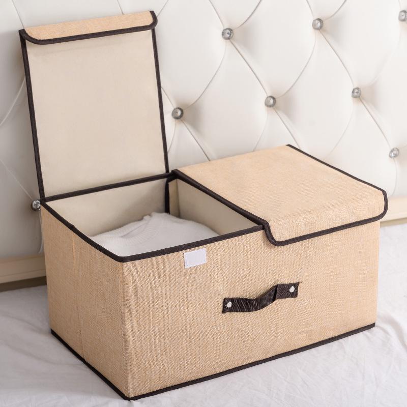Foldable Cotton & Linen Large Storage Box with Double Lid for Miscellaneous Items and Underwear.