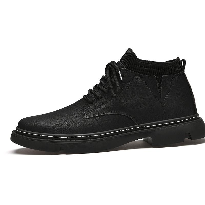 Fashion Outdoor Leather Men Shoes Ankle Boots Autumn Winter Elevator Shoes Non-slip Casual Hiking Travel Shoes Daily Optional Warm Plush