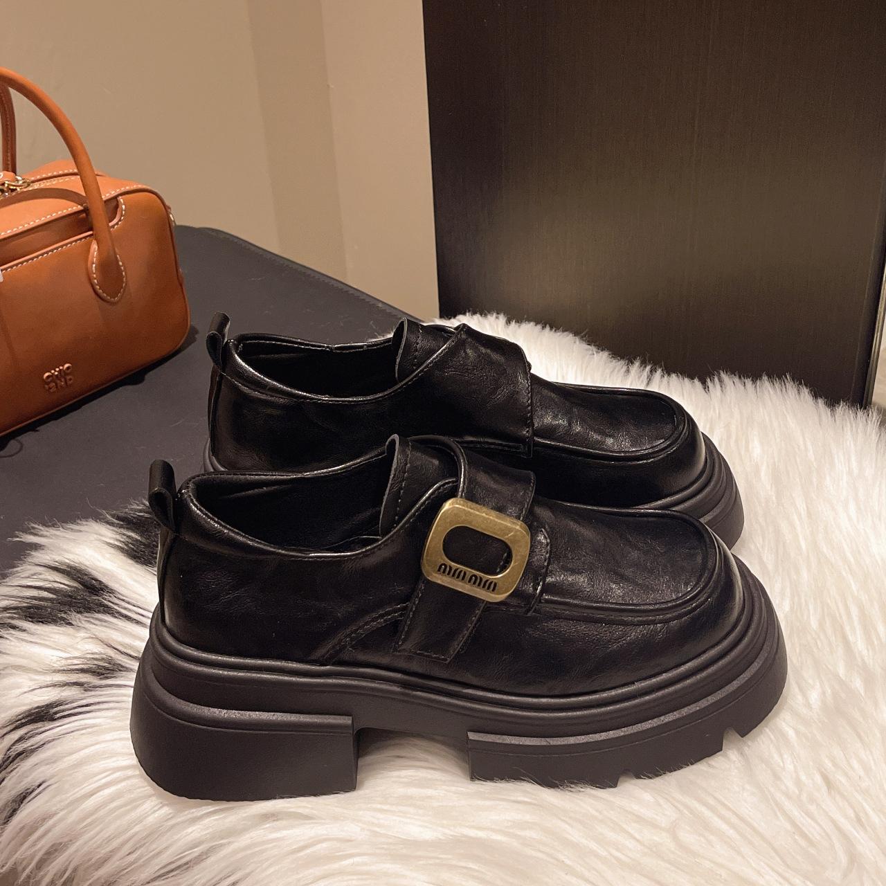 

Маленькие кожаные туфли на толстой подошве, женские, весна-осень 2024, туфли с круглым носком, студенческие, ретро, повседневные, универсальные, женские, универсальные 35 чёрный