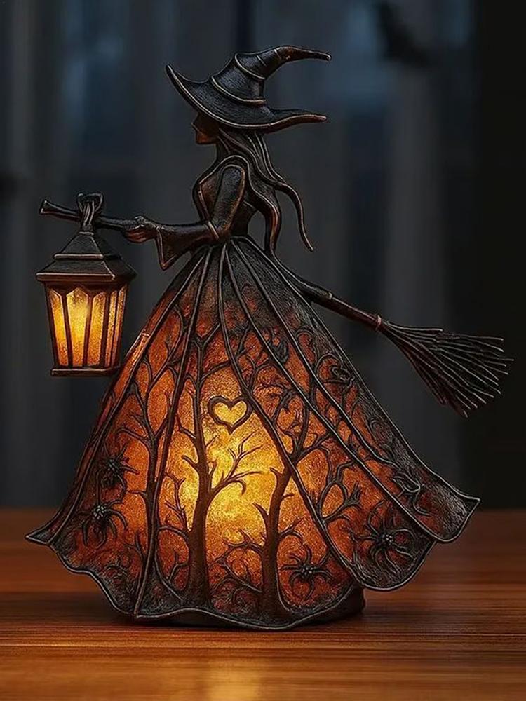 Halloween Witch Lamp Resin Craft Ornaments Halloween Witch Decor Table Centerpiece Home Decoration for Porch Kitchen Lawn