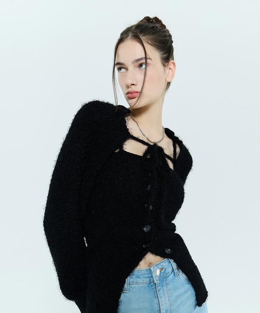 LARTIGENT L6 Bolero & Bustier Knit Set(Black)